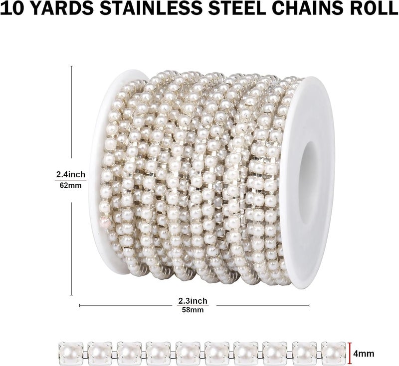 Ucevi 10 Yards Silver Pearl Trim Chain for Craft, 4MM Pearl Beaded Cup Chain Trim by Yard for Sewing DIY Crafts Jewelry Making Decoration - Image 2